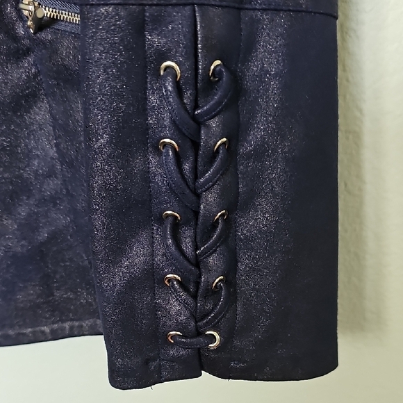 Chico's Size 16-18 Edgy Navy With Gold Shimmer Jacket Lace Up Sleeve Detail - Picture 4 of 9